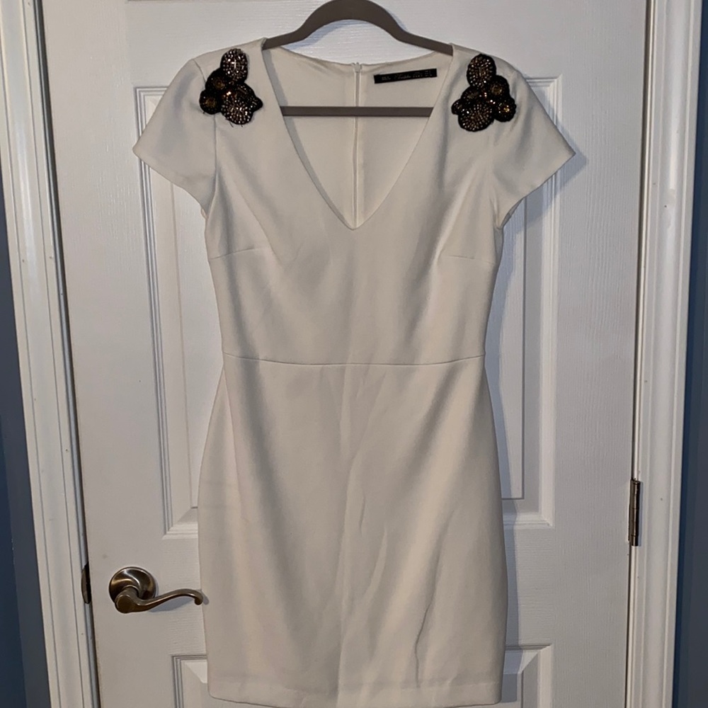 Zara embellished shoulder short sleeve dress.